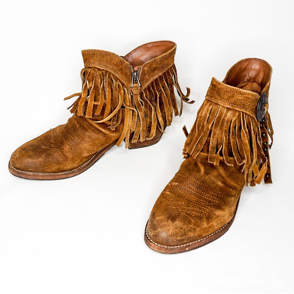 SAM EDELMAN Suede Leather Fringe Booties Boots 8 - Picture 2 of 8